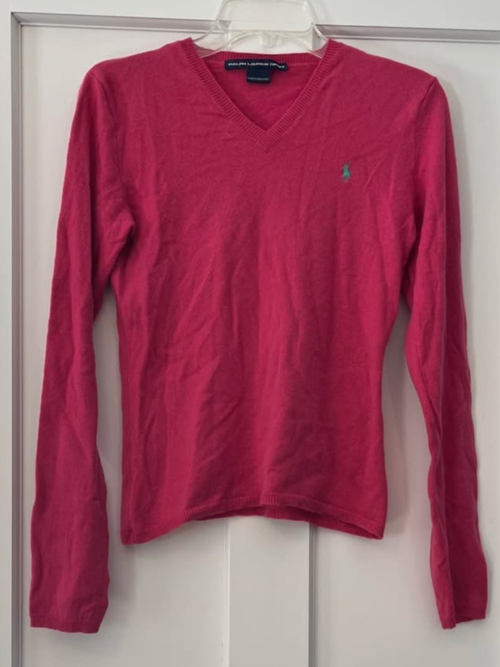 Women’s Pink Cashmere Ralph Lauren Sport Sweater Pink V Neck Women’s Large—read